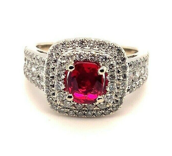 14k White Gold Jedi Red Genuine Natural Spinel and Diamond Ring (#J5260)