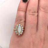 14k Yellow Gold Marquise Genuine Natural Opal Ring with Opal Halo (#J5937)