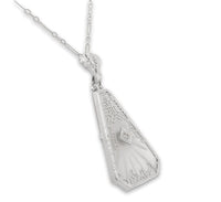 14k Gold Filigree Genuine Natural Rock Crystal Diamond Pendant Orig Chain #J6880