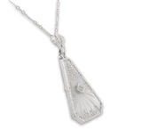 14k Gold Filigree Genuine Natural Rock Crystal Diamond Pendant Orig Chain #J6880