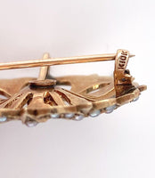 10k Yellow Gold Victorian Seed Pearl and Diamond Flower Starburst Pin (#J6254)
