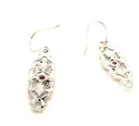 14k White Gold Genuine Natural Ruby Filigree Leaf Dangle Earrings (#J5277)