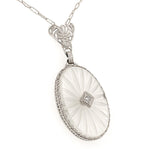 14k Gold Filigree Genuine Natural Rock Crystal Quartz Diamond Pendant (#J6589)