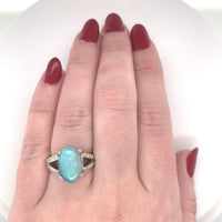 18k White Gold GIA 4.39ct Genuine Natural Black Opal and Diamond Ring (#J6155)