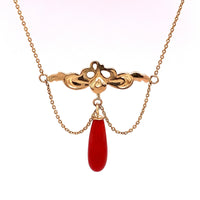 14k Yellow Gold Nouveau Iris Genuine Natural Coral Festoon Necklace (#J4850)