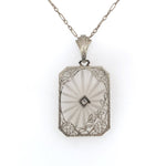 14k Gold Filigree Genuine Natural Rock Crystal Diamond Pendant Orig Chain #J6198