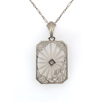 14k Gold Filigree Genuine Natural Rock Crystal Diamond Pendant Orig Chain #J6198