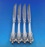 Grande Baroque Wallace Sterling Silver Steak Knife Set 4-pc Original Bevel 9 3/8