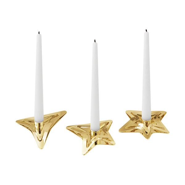 2021 Georg Jensen Christmas Holiday Candle Holders Stars Gold 3 pc  Vtg NOS