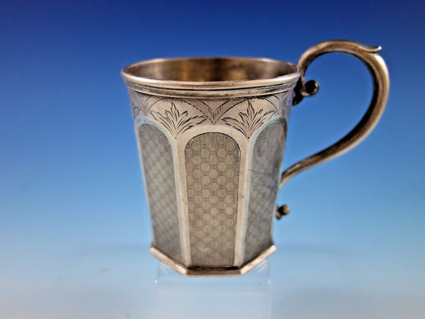 Tifft & Whiting Coin Silver Baby Child's Cup Mug Engine Turned Panels Brite-Cut