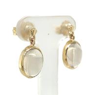 14k Yellow Gold Pair of Oval Genuine Natural Moonstone Drop Earrings (#J6710)