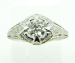 Art Deco 18k White Gold Genuine Natural Diamond Ring 1.05ct Milgrain (#J614)