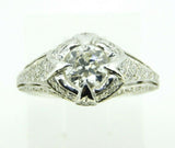 Art Deco 18k White Gold Genuine Natural Diamond Ring 1.05ct Milgrain (#J614)