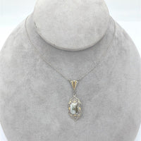 14k Gold Filigree 2.20 Carat Genuine Natural Gold Vein Quartz Pendant (#J7027)