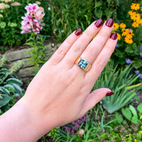 14k Yellow Gold 5.27 Carat Blue Genuine Natural Zircon Men's Ring Size 9 #J6919