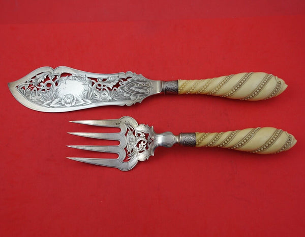 George Unite English Victorian Sterling Silver Fish Serving Set 2pc Dolphin Fish