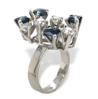 18k White Gold Genuine Natural Sapphire Diamond Modernist Handmade Ring (#J7081)