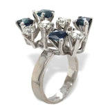 18k White Gold Genuine Natural Sapphire Diamond Modernist Handmade Ring (#J7081)