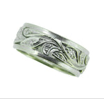 14k White Gold Carved Wide Eternity Band with Genuine Natural Diamonds (#J2260)