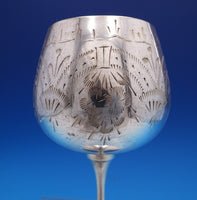 Bright-Cut .925 Silver Water Goblet with Leaves and Flowers 6" x 2 3/4" (#7810)