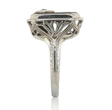 18k Gold Filigree Genuine Natural Black Onyx Ring with Corner Diamond (#J6613)