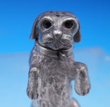 Silverplate Pepper Shaker Form of Dog Brown Glass Eyes Victorian 2 3/4" (#9027)