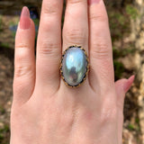Handwrought 14k Yellow Gold Ring with Huge Blue Mabe Pearl Size 9 (#J7241)