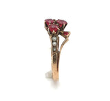10k Yellow Gold Victorian Synthetic Lab-Created Ruby/Paste Clover Ring (#J6291)