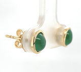 18k Yellow Gold A Grade Jadeite Jade Stud Earrings Bezel Set Jewelry (#J6684)
