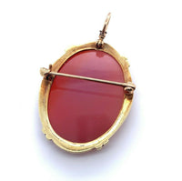 14k Gold Genuine Natural Hard Stone Carnelian Agate Cameo Pin Pendant (#J5133)
