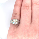 Art Deco Platinum 1.31ct Diamond Ring w/Lab-Created Sapphires GIA Report #J5928