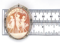 14k Gold Genuine Natural Shell Cameo Pin The Three Graces Figural (#J6245)