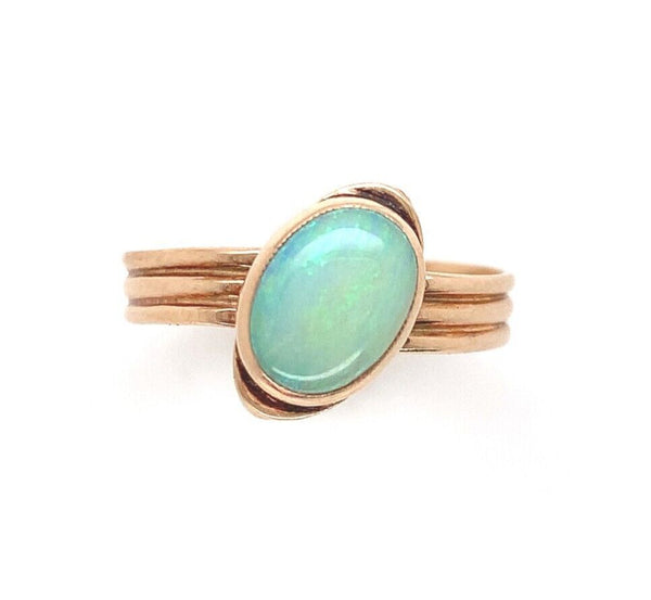 14k Gold Arts and Crafts Handwrought Genuine Natural Opal Ring size 5.5 (#J6348)