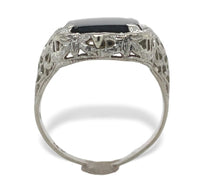 10k White Gold Filigree Genuine Natural Black Onyx Ring Size 5.25 (#J7264)