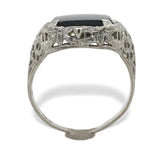 10k White Gold Filigree Genuine Natural Black Onyx Ring Size 5.25 (#J7264)