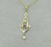 10k Yellow Gold Victorian Lavaliere Pendant with Purple Paste Stone (#J4958)