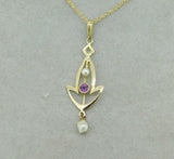 10k Yellow Gold Victorian Lavaliere Pendant with Purple Paste Stone (#J4958)
