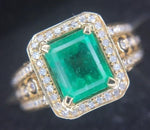 10k Yellow Gold 1.62ct Genuine Natural Emerald and Diamond Ring (#J2604)