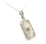 Art Deco 14k Filigree Rock Crystal and Diamond Pendant (#J5456)