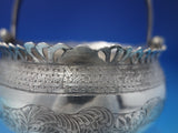 Middle Eastern Sterling Silver Bowl Basket with Swing Handle Hand Engraved #6498