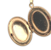 14k Yellow Gold Oval Locket with Engraved Flowers on Wheat Chain 18" (#J7183)