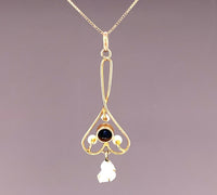 10k Yellow Gold Lavaliere Victorian Pendant with Blue Stone and Pearls (#J4961)