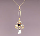 10k Yellow Gold Lavaliere Victorian Pendant with Blue Stone and Pearls (#J4961)