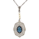 10k White Gold Filigree Art Deco Pendant with Original Paperclip Chain (#J6201)