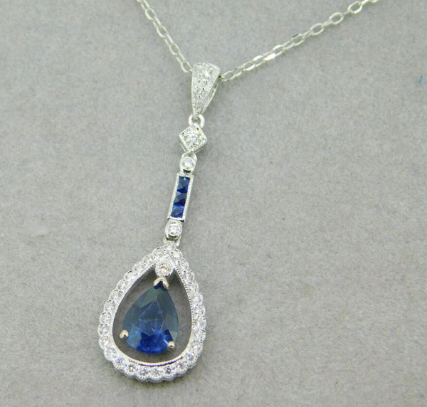 18k White Gold 1.30ct Genuine Natural Sapphire and Diamond Pendant (#4813)