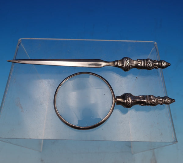 Tapazio Portugese .925 Silver Desk Set 2pc Mag Glass Letter Opener (#8489)