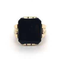14k Yellow Gold Men's Genuine Natural Black Onyx Ring Jewelry (#J5687)