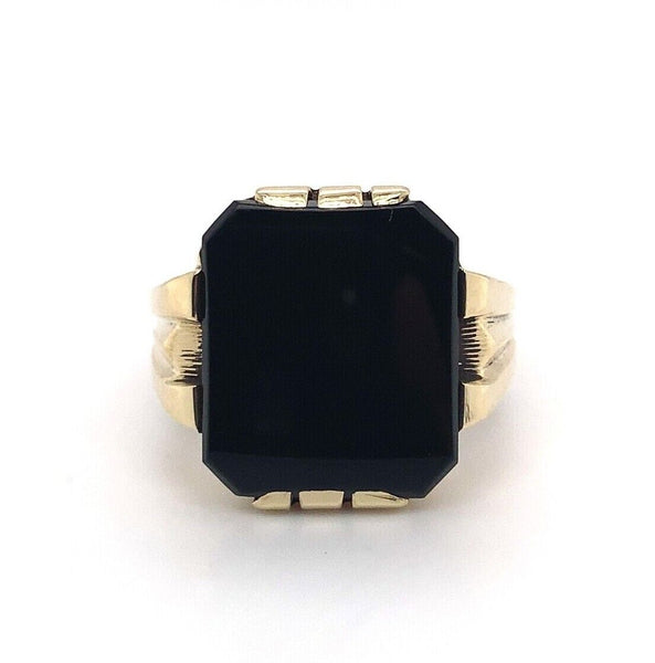 14k Yellow Gold Men's Genuine Natural Black Onyx Ring Jewelry (#J5687)
