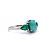 Platinum 1.95 Carat Genuine Natural Black Opal and Emerald Ring Jewelry (#J5633)
