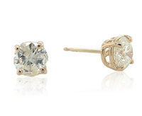 14k Yellow Gold Pair of Genuine Diamond Stud Earrings 1.5 Carats Total (#J6733)